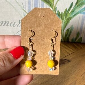 Yellow and clear Faceted handmade earrings 14k gold plated fishhook ear wires